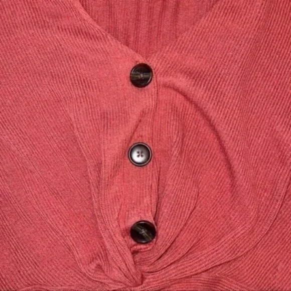 Rust Trumpet Sleeve Twisted V-Neck Blouse - Picture 2 of 6